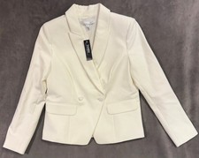NEW WHITE HOUSE BLACK MARKET WHBM 195 ECRU TWO BUTTON STUDIO BLAZER SZ 10