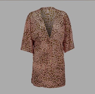 Luli Fama Dale Guapa Coral Leopard Beach Tunic Cover Up Size S New