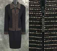 BEAUTIFUL St John evening knit black multi embellished jacket skirt suit 14 16