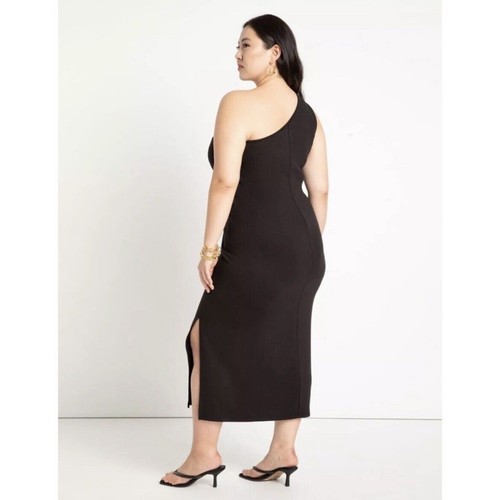 Eloquii One-Shoulder ärmelloses geripptes Strickkleid schwarz Damengröße 14/16 - Bild 2 von 11