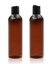 2 Pack 8 oz Amber Plastic Squeeze Bottles with Black Disc Caps Refillable Emp...