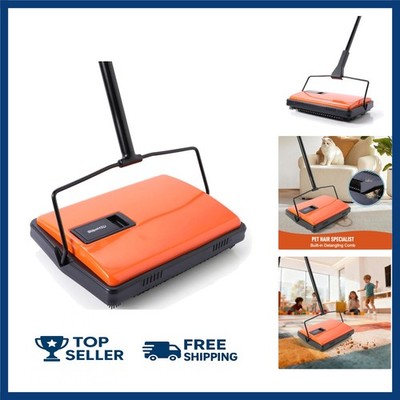 Manual Carpet Sweeper for Pet Hair - Rotating Brush Floor Sweeper, Lightweight P