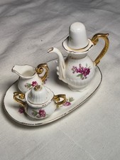 Vintage Miniature Fine Bone China Porcelain Tea Set- Tea Pot, Pitcher, Plate