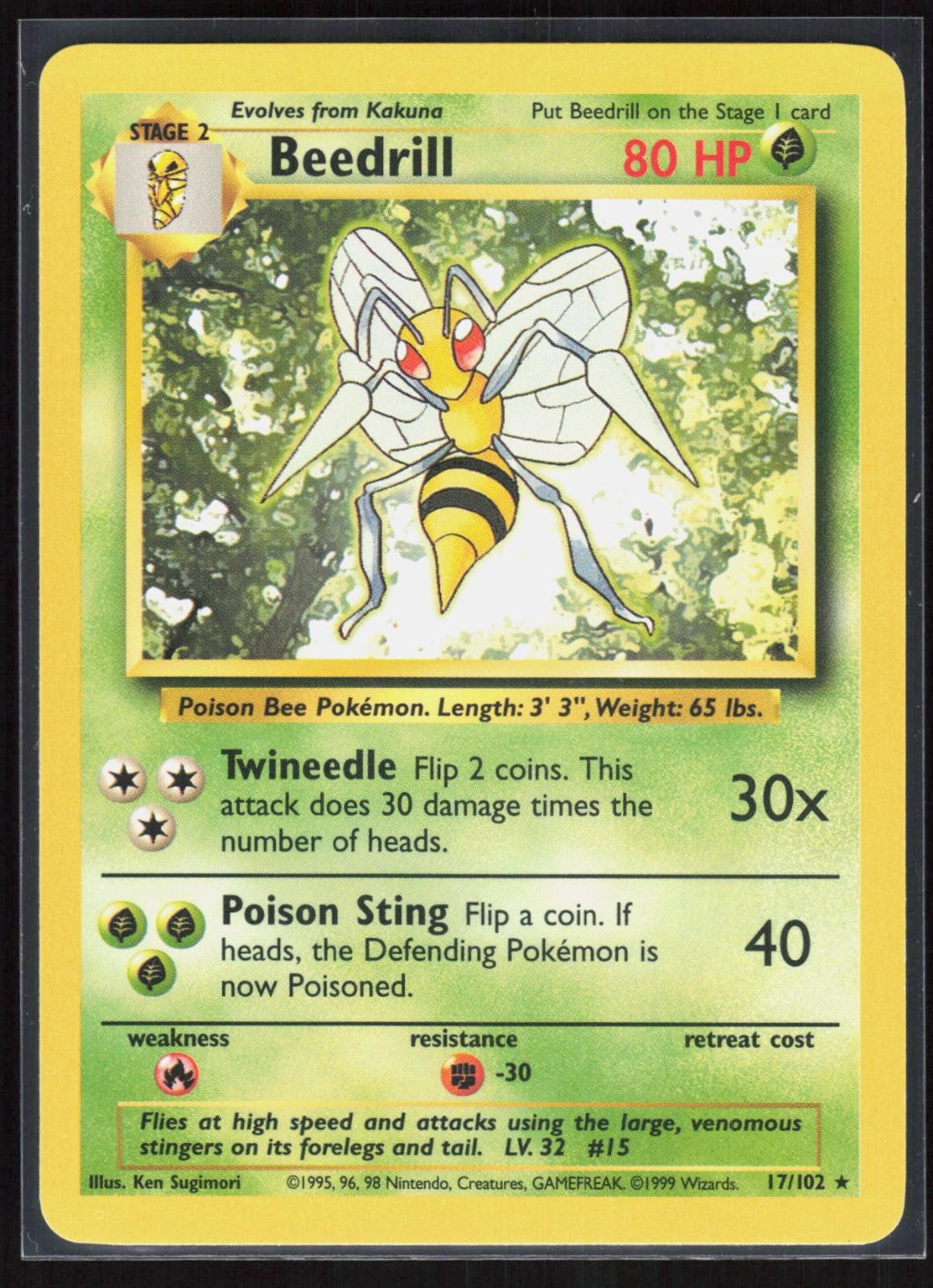 Beedrill 17/102 Rare Base Set Unlimited Pokemon 1-11-21