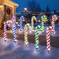 10 Pcs Christmas Candy Cane Lights 21'' Multicolor Candy Cane Pathway Light w...