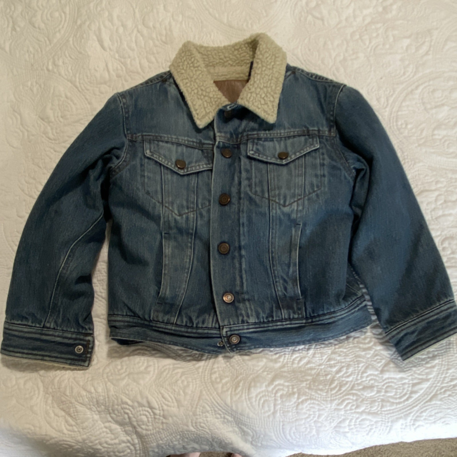 Gap Kids Boys Denim Sherpa Lined Jacket S (5-6) Blue Button 