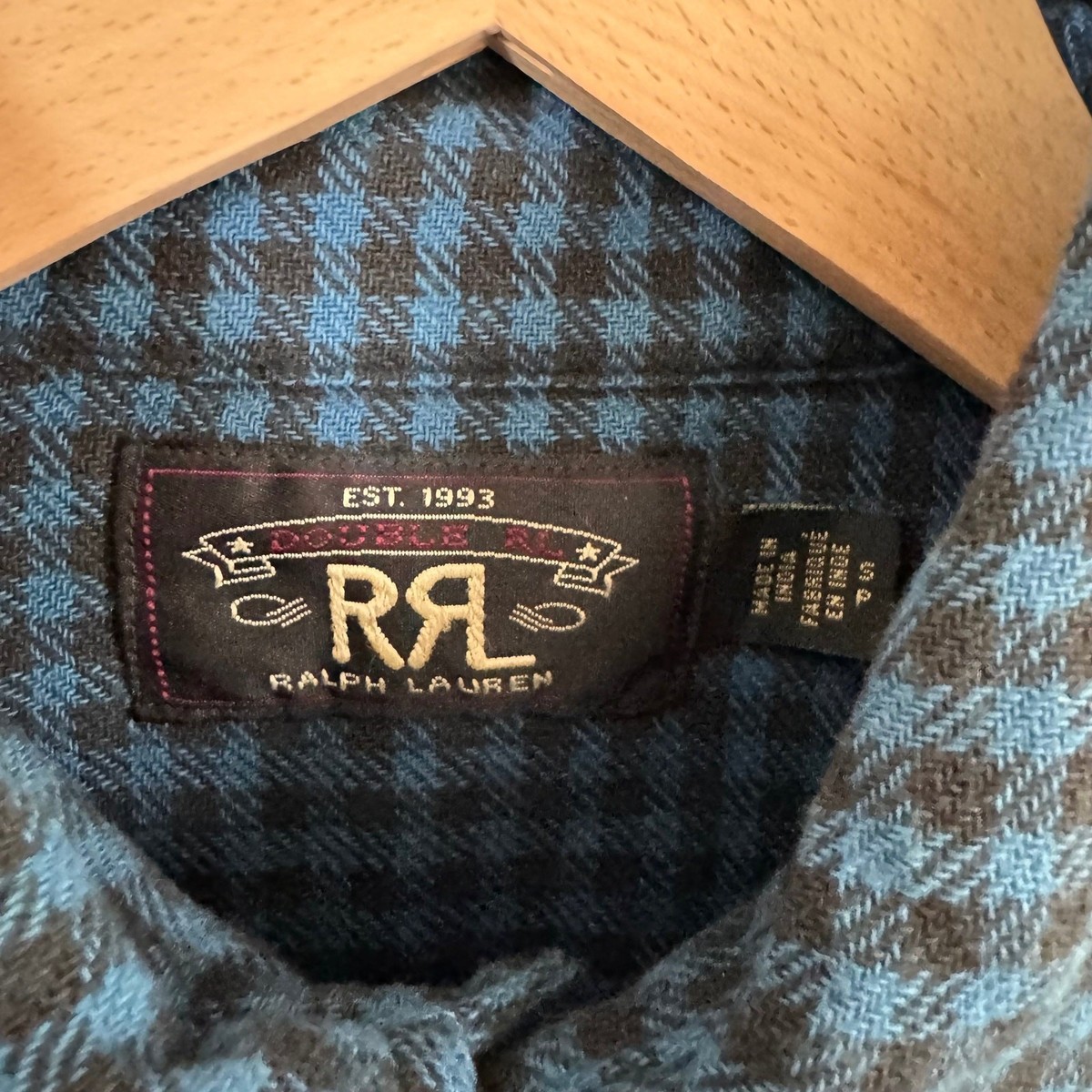 RRL Ralph Lauren Double RL Linen Check Flannel Shirt S NEW Long