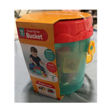 Shape Sorter Bucket for 12 Months , 6 Colorful Shapes, Red Lid, Yellow Handle