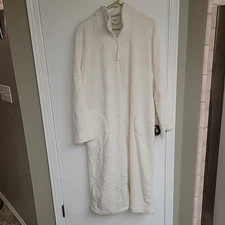 Croft & Barrow Long XL Robe Pockets Womens Ivory Super Soft Full Zip Floral Cozy