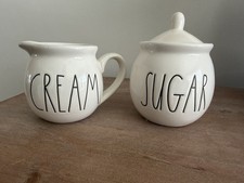 Rae Dunn Cream and Sugar Set White Ceramic Glossy Finish