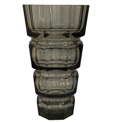 MOSER JOSEF HOFFMANN SMOKEY TOPAZ FACETED GLASS 12'' VASE 1930'S