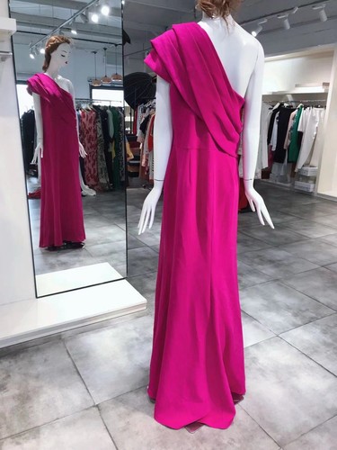 BADGLEY MISCHKA One-Shoulder Draped Crepe Gown 16 NWT - Picture 6 of 13