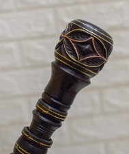 Hand Carved Ebony Wood Walking Cane: Egyptian Round Handle Stick 39 inch 
