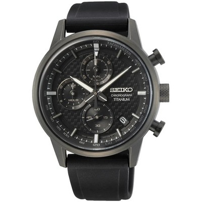 Seiko Essentials Herrenuhr SSB393P1 Titan Schwarz Chronograph Silikon 100M