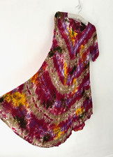 Tie Dye Dress Women's Boho Festival Indian Rayon Colourful Midi Curved One Size
