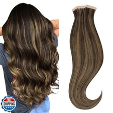 HOTBANANA Tape in Hair Extensions, 16 Inch 20pcs 50g Dark Brown mixed Chesnut