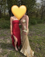 Gold Sequin Backless Lace-Up Strappy Maxi Gown V-Neck Sleeveless Formal Dress