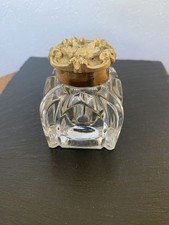 Antique Glass Ink Well With Brass Crown Style Lid