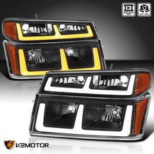Fits 2004-2012 Chevy Colorado Gmc Canyon Black Led Tube Headlights Bumper Lamps Fits 2004-2012 Chevy Colorado Gmc Canyon Black Led Tube Headlights Bumper Lamps