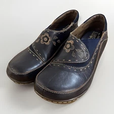 L'artiste Spring Step Burbank Clogs 38 Navy Leather Tooled Floral