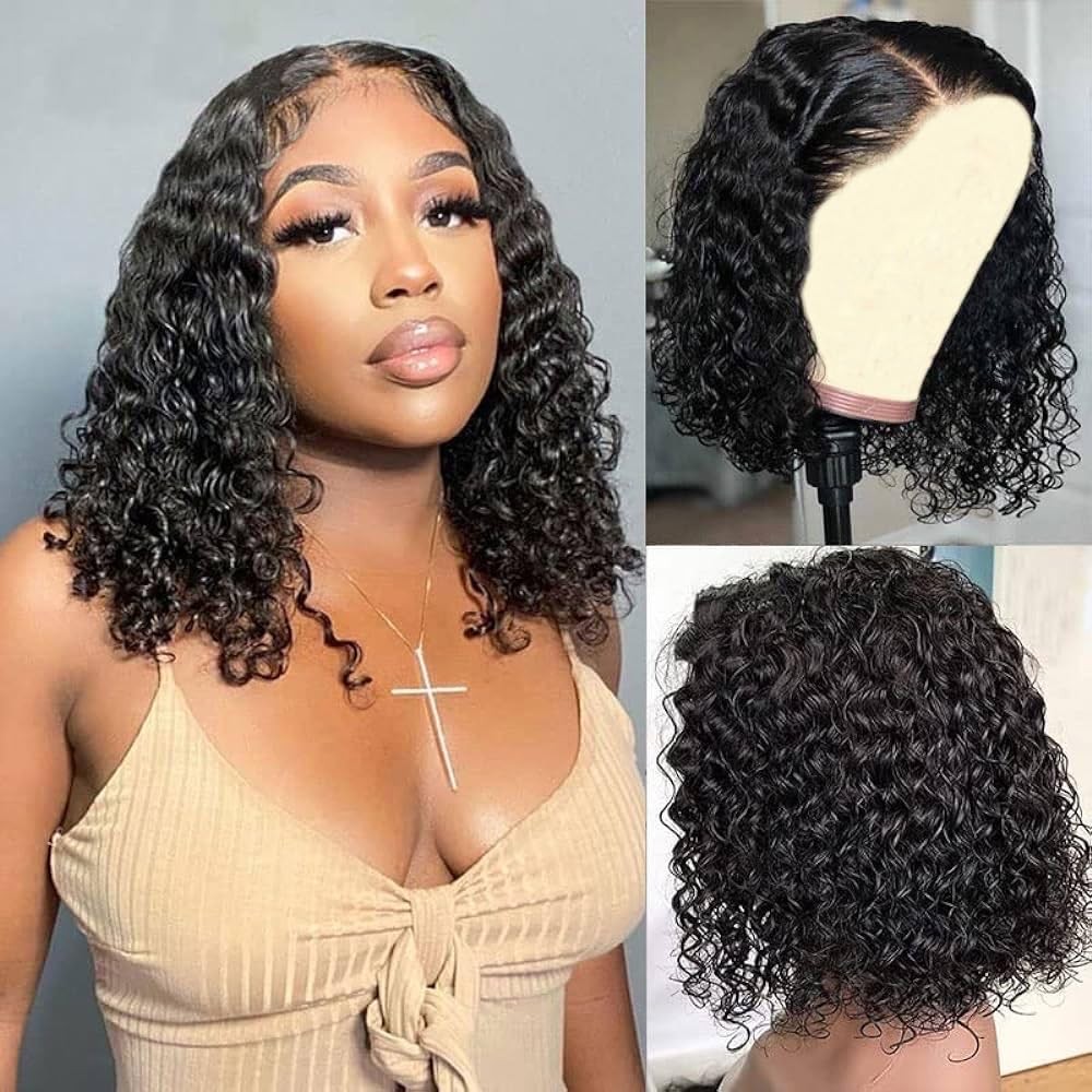 Glueless Human Hair Bob Wig Pre Plucked Deep Wave Curly Wear and Go
