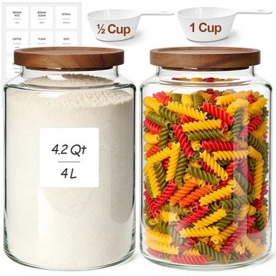2Pcs (4.2Qt) Wide-Mouth Flour Sugar Storage Containers - Include Scoops & Lab...