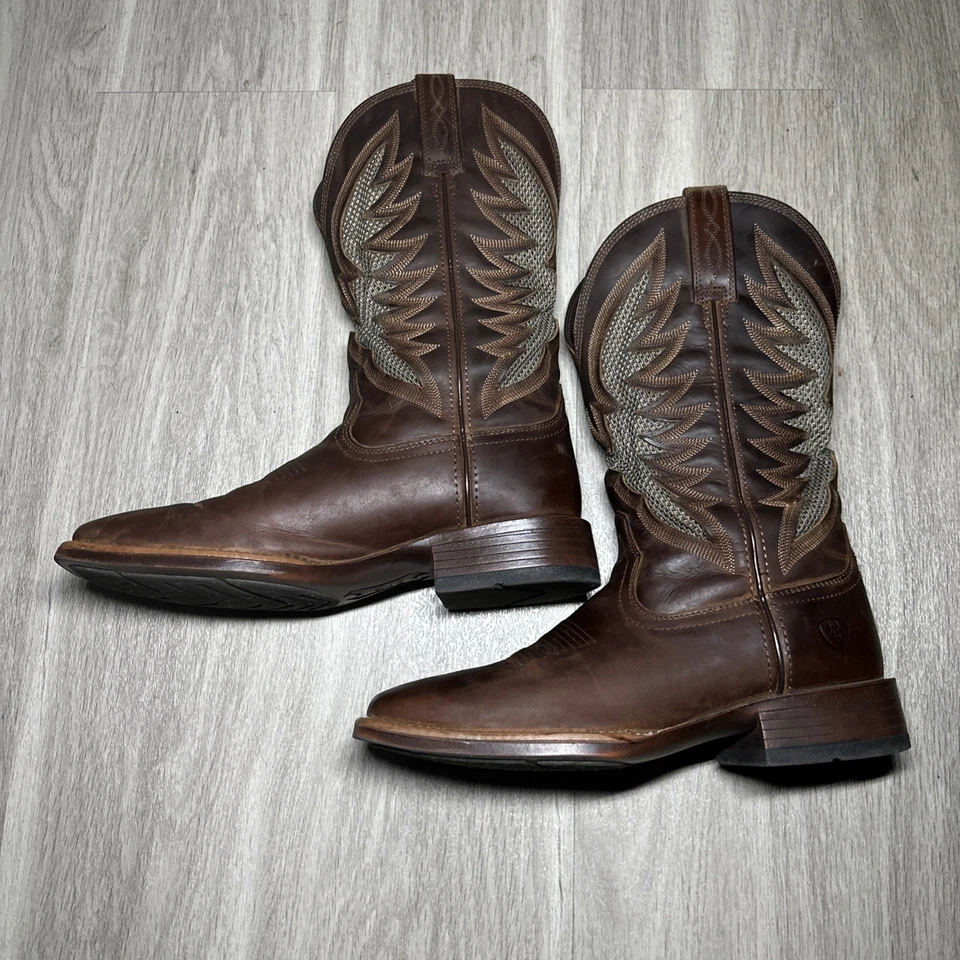 Botas de Vaquero de Cuero Ariat Para Hombre Marrón Oscuro Bordadas EE. UU. TALLA 9D Foto 3 de 4