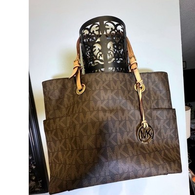 Michael Kors Jet Set East West Tote Brown Monogram Signature Logo Shoulder Bag