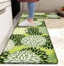 Green Anti Fatigue Kitchen Rugs Cushioned Runner Memory Foam Sink Mat 2 PCS