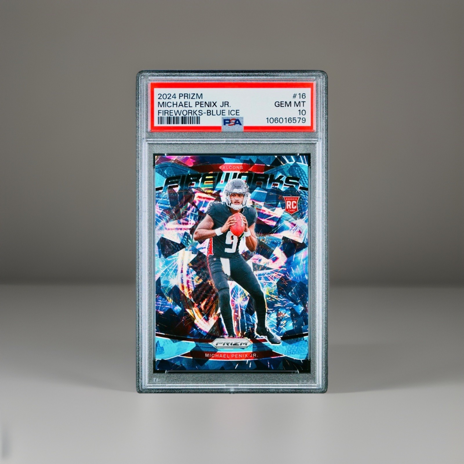 2024 Panini Prizm MICHAEL PENIX JR. ROOKIE FIREWORKS BLUE ICE /99 Falcons PSA 10