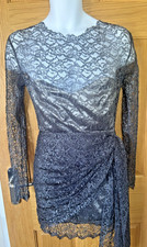 Women’s Grey Lace With Semi Sheer Design Short Dress Size S (E3)