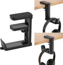 Headphone Hook Adjustable Clamp On Under Desk Holder Black