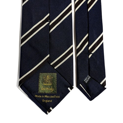 Corbata de seda a rayas azul marino y marrón (hecha a mano en Inglaterra) - Imagen 4 de 4