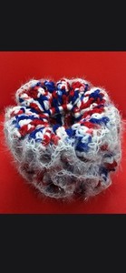 Handmade Crocheted  Scrunchies Set of two red white blue silver  firework theme