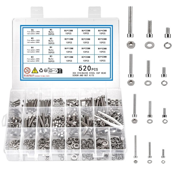 Schrauben Set M3-M6 Zylinderschrauben Edelstahl Mit Muttern Unterlegscheiben-image