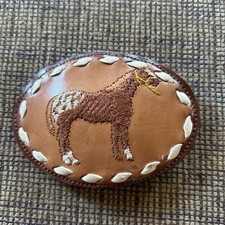 Vintage Nocona Tooled Leather Belt Buckle Horse Western Rodeo Style.