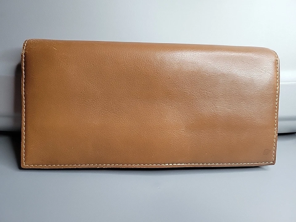 J.CREW Tan Genuine Leather Cream Stitch Snap Close Multi-Compartment Wallet 8x4" - Image 3 of 4