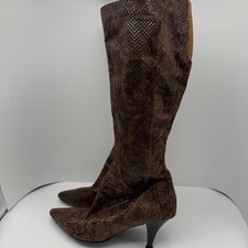 Nine West Women's 6M Snake Print Brown Leather Knee High Stiletto Heel Boots