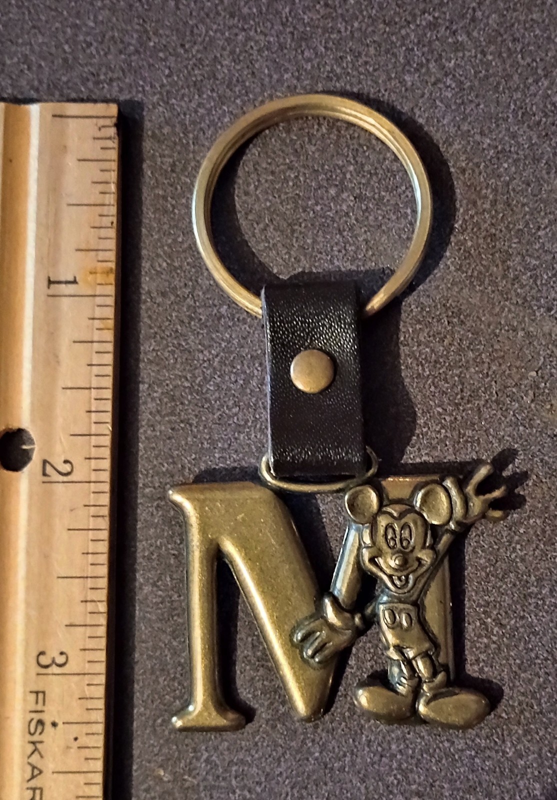 Disney Mickey Mouse Letter M Brass Keychain Key-Ring Vintage Collectible A-2