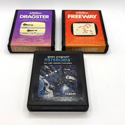 Atari 2600 Game Cartridge Lot: Dragster, Freeway, Asteroids Vintage 1980s Games