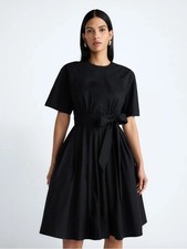 NWT Devil Wears Prada Scoop Collection Cotton Tie Waist Midi Dress Blk, Sz 10