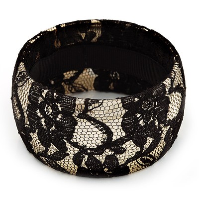 Gold Tone Bangle With Black Braid Lace - 17cm Length ( For smaller wrists)