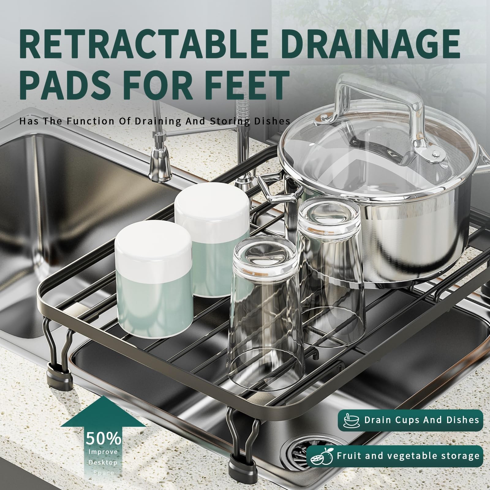 Over The Sink Dish Drying Rack Compact Drainer for Kitchen Counter