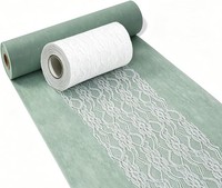 TischläUfer Set Eukalyptus GrüN Vlies 30Cm X 25M Weiß Spitzenband 15Cm X 25M
