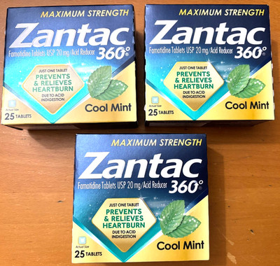 Zantac 360 Max Strength Tablets Cool Mint 25ct *LOT OF 3* EXP:04/27