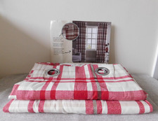 New Unused Red Checked Lined Eyelet Curtains 66" wide x 72" long