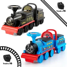 Black/Blue 6V Electric Kids Ride On Trains for 1-3 years with Storage,Lights