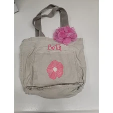 Thirty-One Gifts Personalized Beth Pink Flower Canvas Tote Bag with Flower