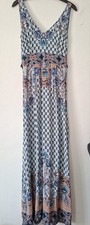 Warehouse Ladies Summer Maxi Dress Size 6 NEW Cool Viscose Blue/Coral Geo - Dor