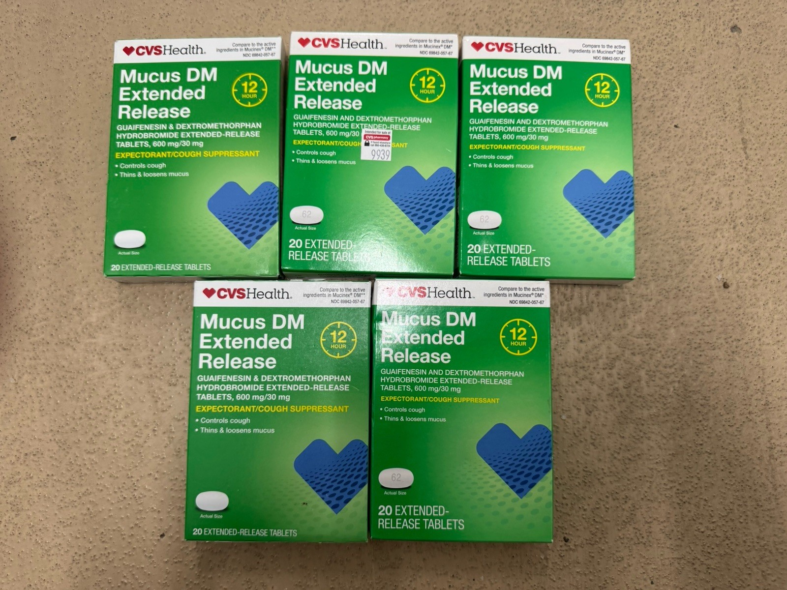 5 Boxes CVS Mucus DM extended release 12 Hours 20 Extended Release Tablets 1/26
